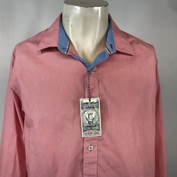 FLAG & ANTHEM - MEN'S LARGE - PINK LONG SLEEVE COLLARED BUTTON COTTON SHIRT - Picture 2 of 7